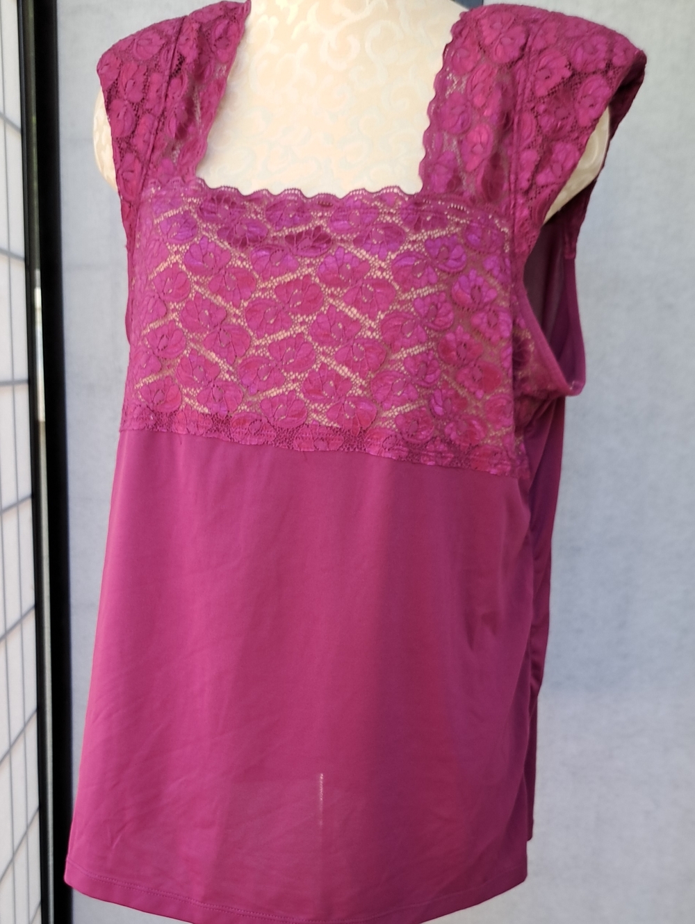Kathleen Kirkwood Lace Yoke Tank in Raspberry Pink